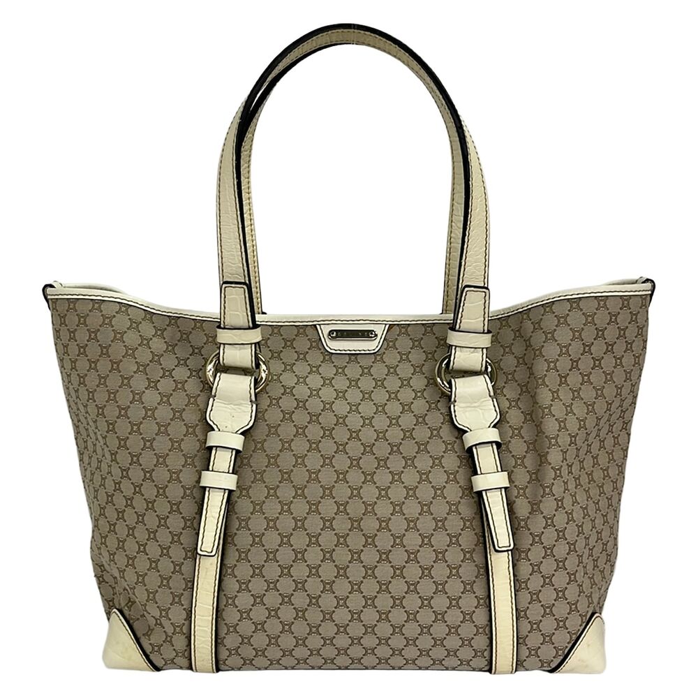 Celine Macadam Tote Bag Beige Cream Jacquard Leather